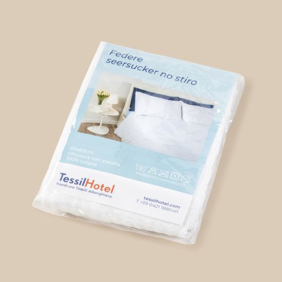 Federa no stiro Seersucker 100% cotone bianco per hotel, alberghi e b&b