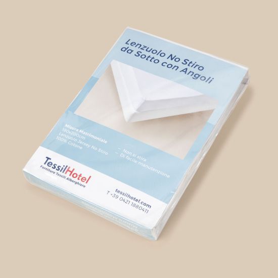 Confezione del lenzuolo no stiro con angoli in Jersey Bianco per hotel, alberghi e b&b