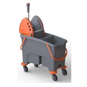 Carrello con secchio doppia vasca e strizzatore 